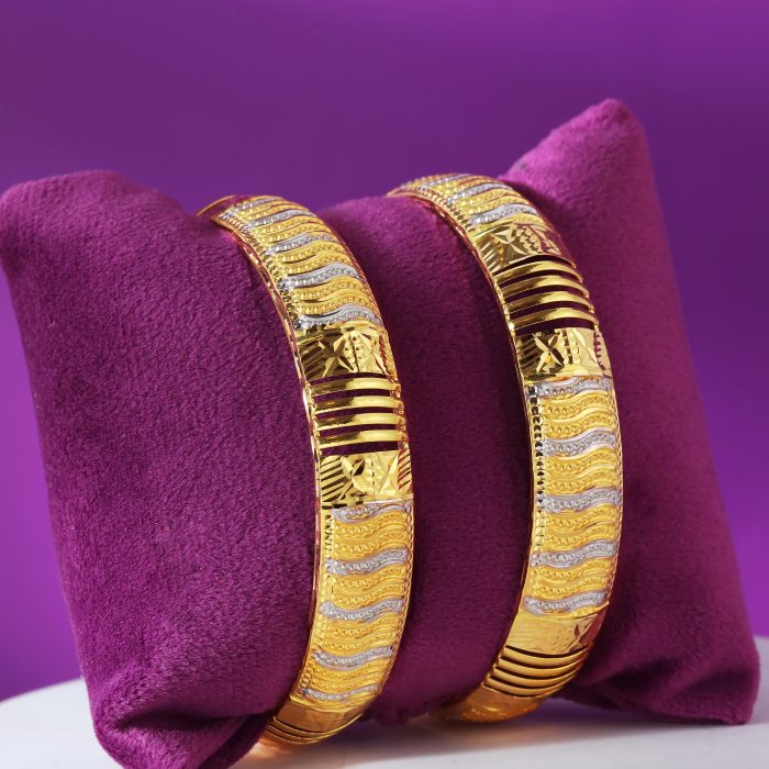 Lustre Waves Bangles – Precision-Crafted Gold with Rhodium Elegance