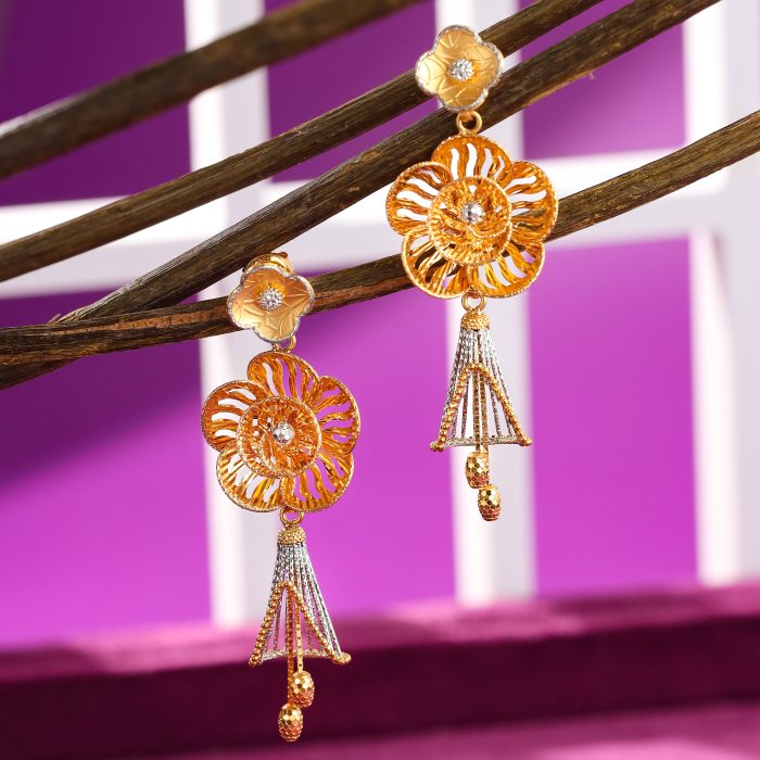 Golden Blossom Drop Earrings – A Symphony of Grace & Elegance