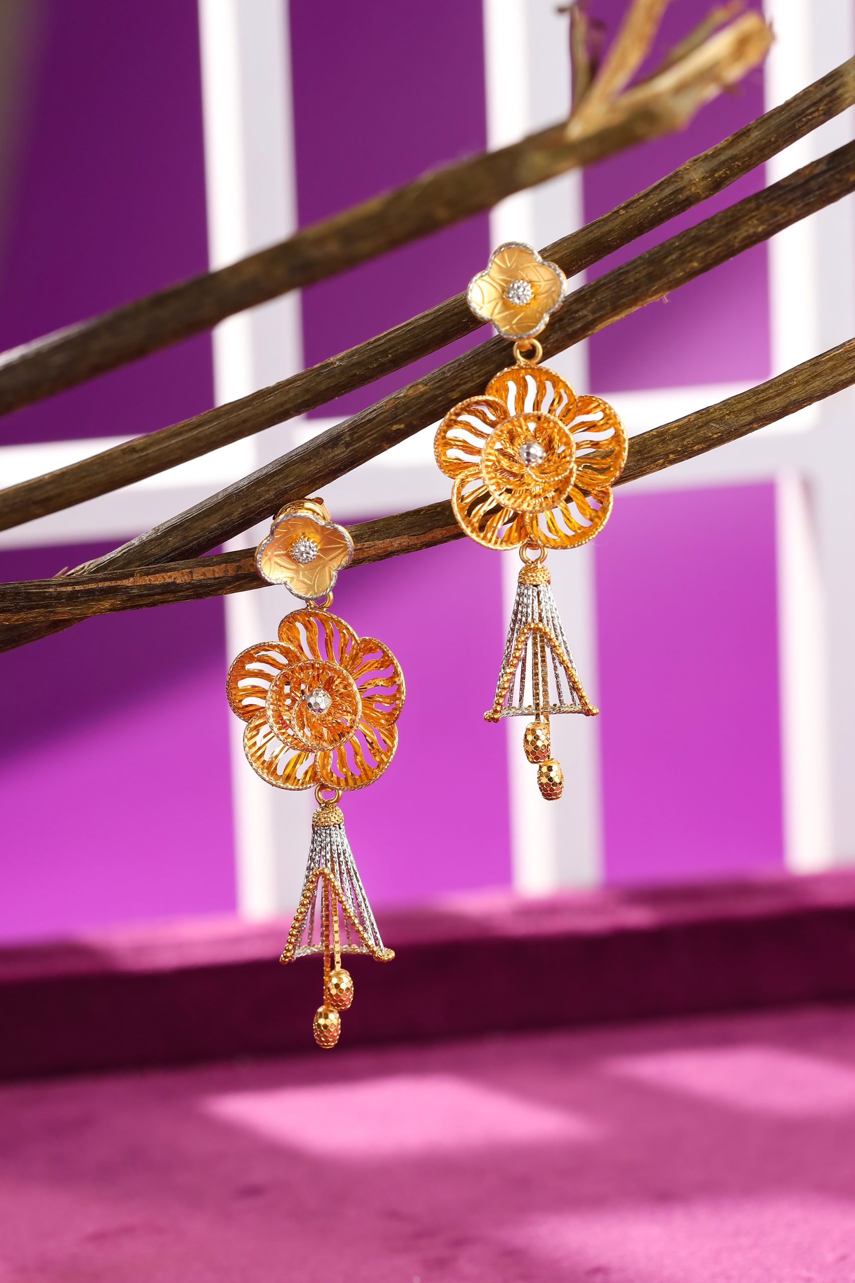 Golden Blossom Drop Earrings – A Symphony of Grace & Elegance