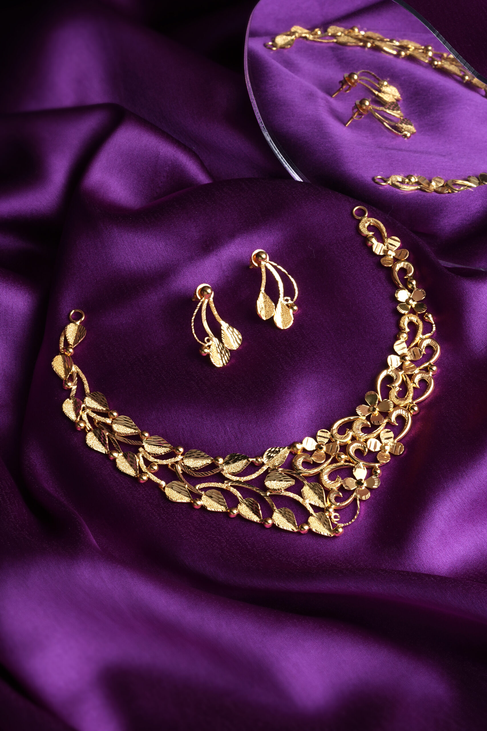 Noor Al-Qamar Gold Necklace and Earring Set – Elegant Indian Jewelry for Weddings and Celebrations