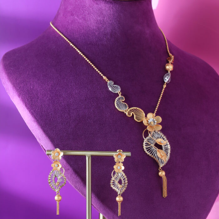 Exquisite Pure Gold Filigree Necklace and Earring Set