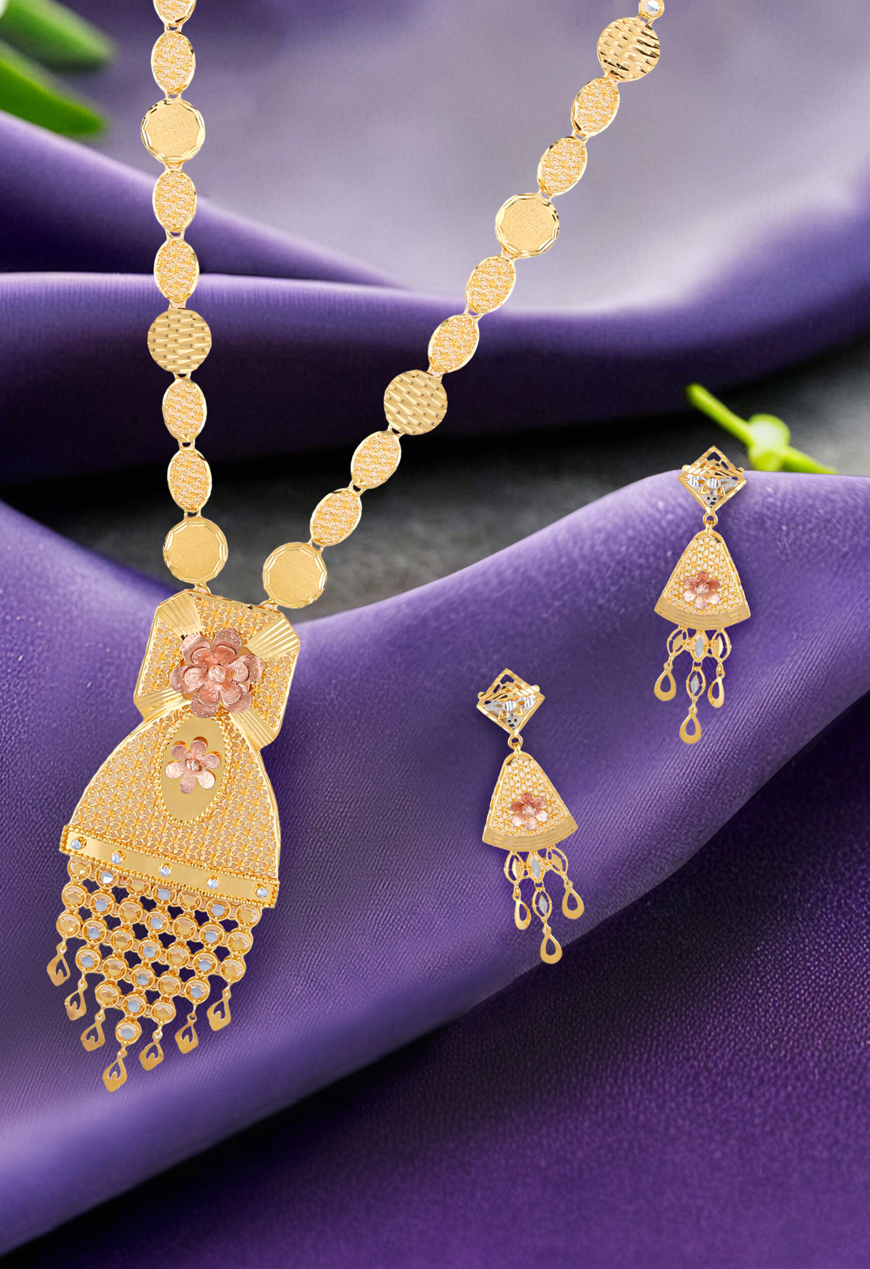"Gulrooh Harmony Set" – A Symphony of Floral Grace in Gold