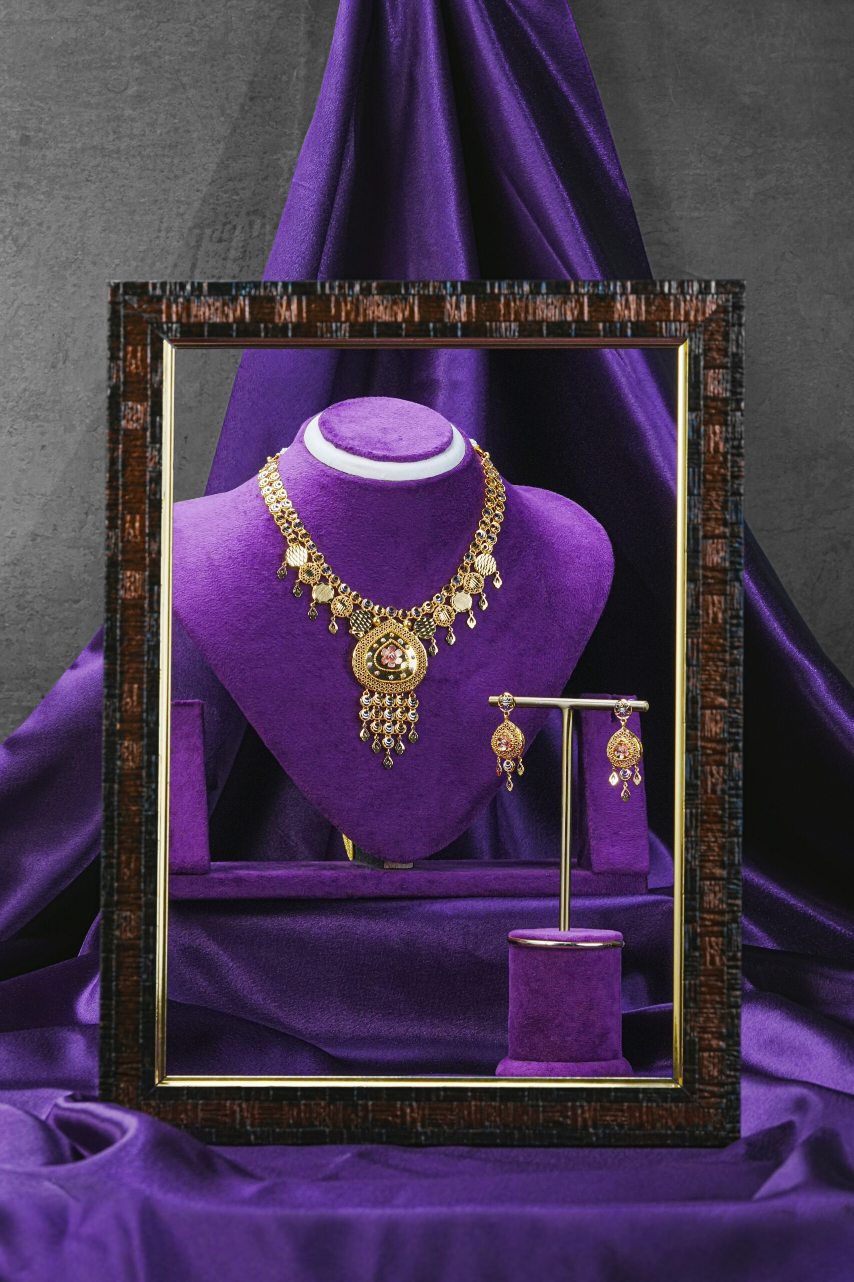 Customization & Weight Material: Real gold, ready in 22kt (customizable in 18kt) Approximate Weight: 50 to 55 grams Availability: Made-to-order to ensure precision and exclusivity How to Style The Noor Filigree Cascade Set is versatile, making it the perfect companion for both traditional and fusion looks: Bridal Chic: Ideal for pre-wedding functions like Mehendi or Sangeet. Style it with Anarkalis, lehengas, or pastel sarees for a romantic bridal touch. Cultural Celebrations: Let it elevate your Eid, Navratri, or festive outfit. It pairs beautifully with silk sarees, salwar suits, and fusion gowns. Modern Fusion: Wear the earrings solo with a crisp white shirt and palazzos or a long kurti and jeans for effortless Indo-western charm. Layered Look: Add a choker or shorter gold chain for a regal layered appearance. More Information Type: Traditional Real Gold Necklace & Earrings Set Material: 22kt gold (customizable in 18kt) Inclusions: 1 Necklace, 1 Pair of Earrings Closure: Adjustable dori (thread) for the necklace, push-back for earrings Craft: Handcrafted filigree design Who It’s Perfect For This set is a celebration of tradition, elegance, and artistry—ideal for: Brides & Bridesmaids seeking timeless elegance with a luxurious gold touch Cultural Enthusiasts who appreciate heritage craftsmanship Modern Women blending ethnic wear with contemporary flair Gift-Givers honoring milestones like weddings, anniversaries, or festivals Collectors building a legacy of fine, handcrafted gold jewelry Care Tips Preserve the glow of your Noor Filigree Cascade Set by following these essential care tips: Keep Dry: Avoid contact with water, perfumes, and chemicals Clean Gently: Use a soft, dry cloth to wipe the jewelry after each use Store Safely: Place in a velvet box or pouch separately to avoid scratches Avoid Commercial Cleaners: Use only professional gold cleaning services if needed Handle with Care: These handmade pieces deserve thoughtful handling Delicate yet regal, timeless yet modern. Noor Filigree Cascade Set