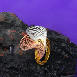 Zahira – 18kt Petite Bloom Gold Ring (2.210 gms) Taqwa Exclusive | Delicate Floral Mesh Artistry