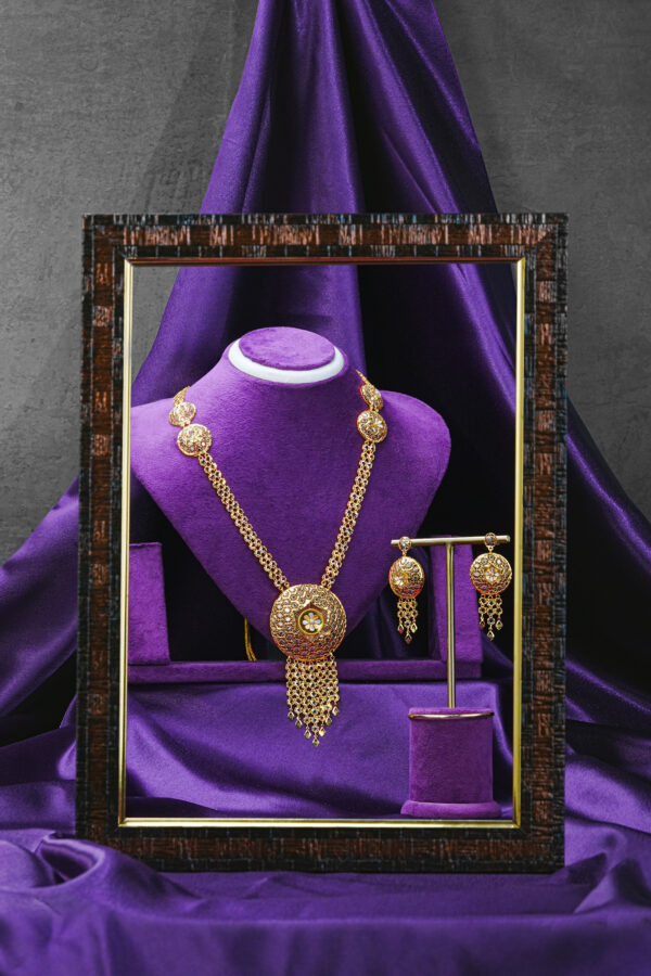 Sahraa – Round Motif Bridal Necklace Set | Gold Finish