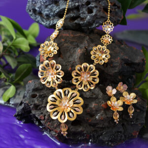 Zohra Bloom – 22kt Real Gold Necklace Set with Floral Elegance