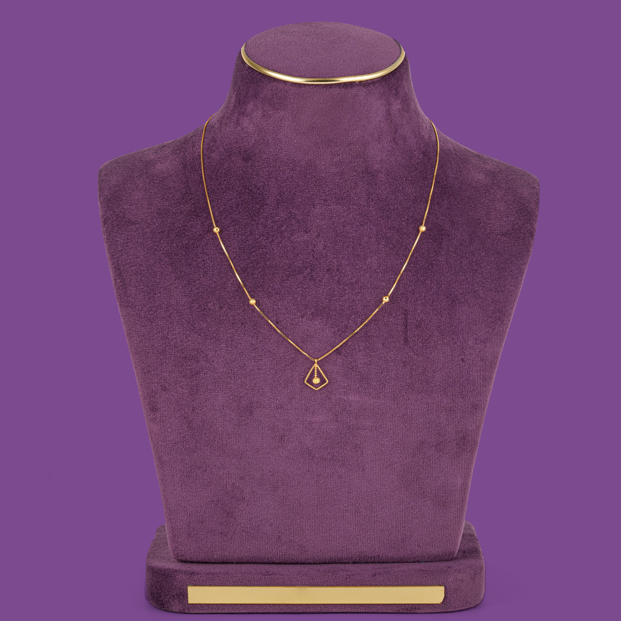 Rhombus 2KT Gold Chain, chain with four faceted beads and a rhombus pendant, by Taqwa Jewellers.