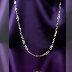 Cluster Link Gold Chain by Taqwa Jewellers, a 22KT gold chain with oval links, paperclip links and bead clusters.